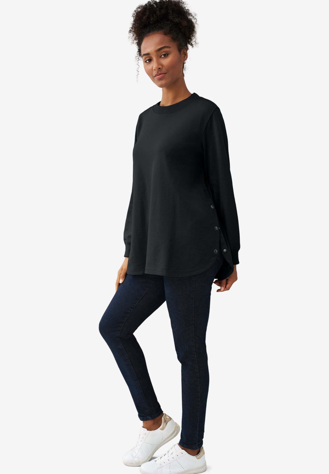 Curved Hem Sweatshirt Tunic With Side Snaps image number 0