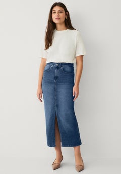 Strecth Denim Mid-rise Maxi Skirt
