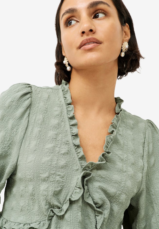 Ruffle Trim V-Neck Babydoll Blouse image number 2