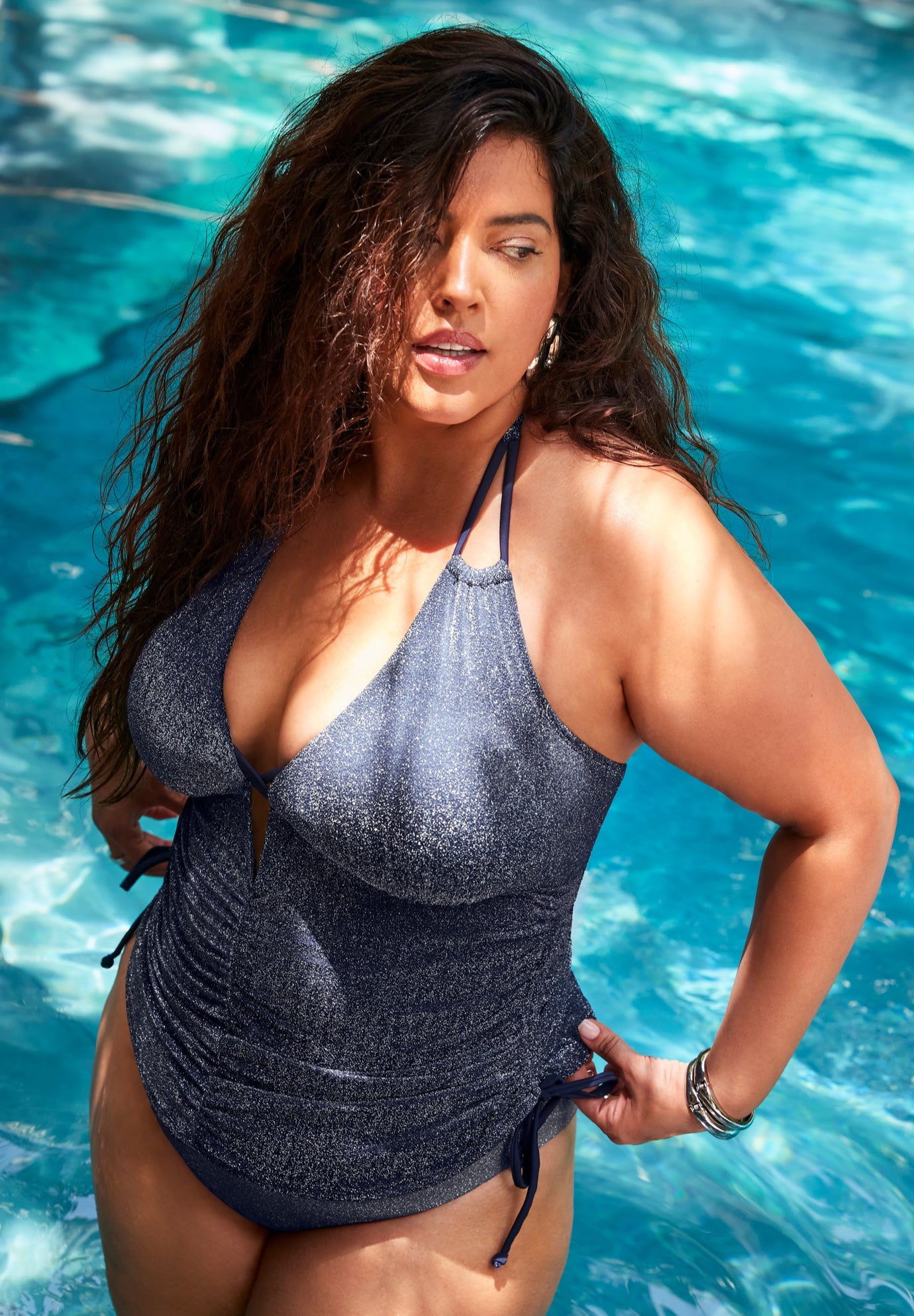 Adjustable Sparkle Halter Tankini Top image number 0