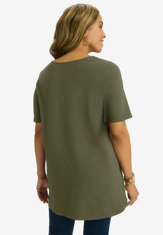 Stretch Cotton Studded Square Neck Tunic image number 2