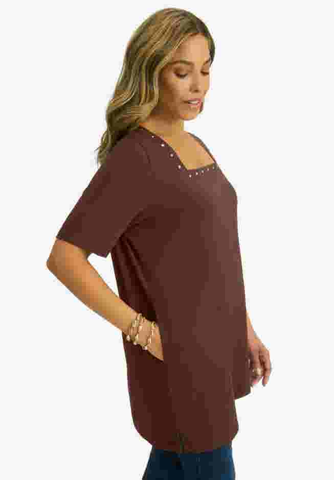 Stretch Cotton Studded Square Neck Tunic image number 2
