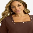 Stretch Cotton Studded Square Neck Tunic image number null