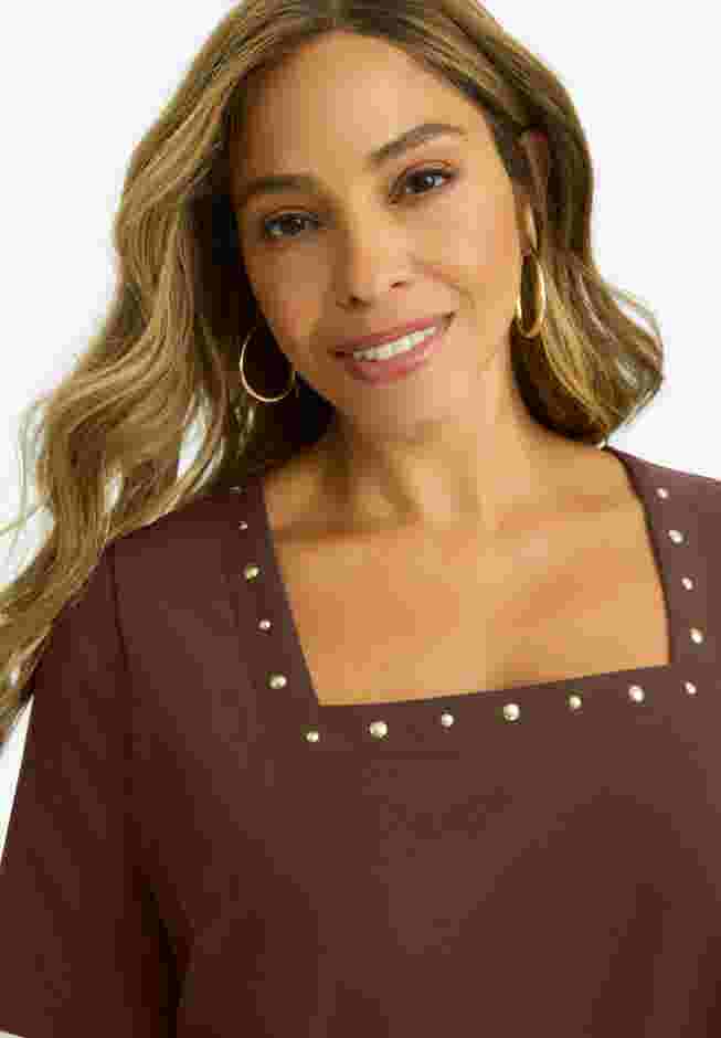 Stretch Cotton Studded Square Neck Tunic image number 3