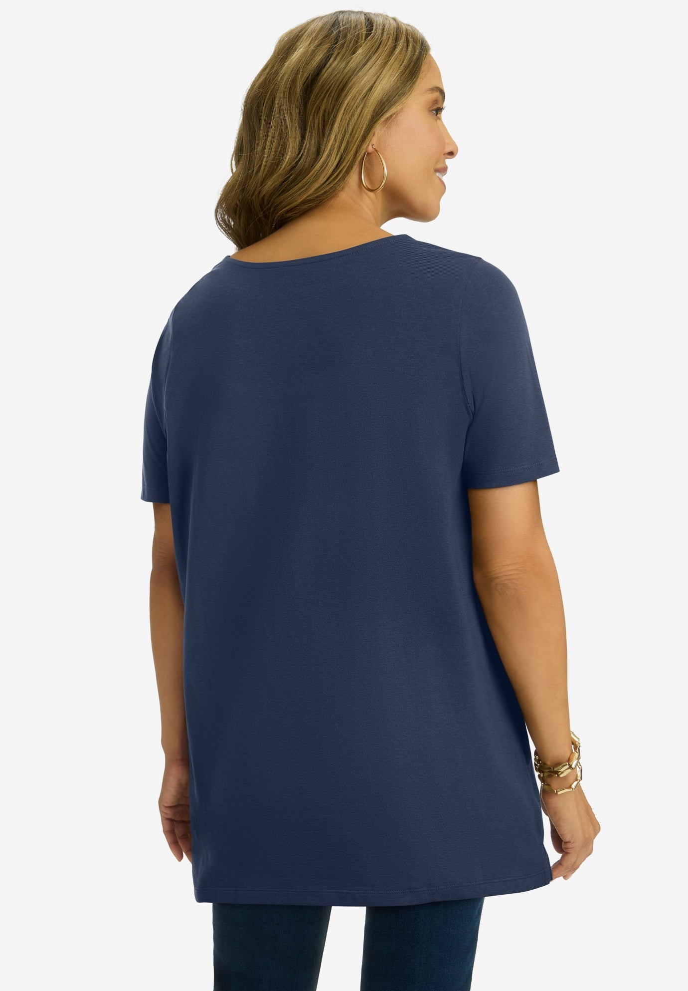 Stretch Cotton Studded Square Neck Tunic image number 2