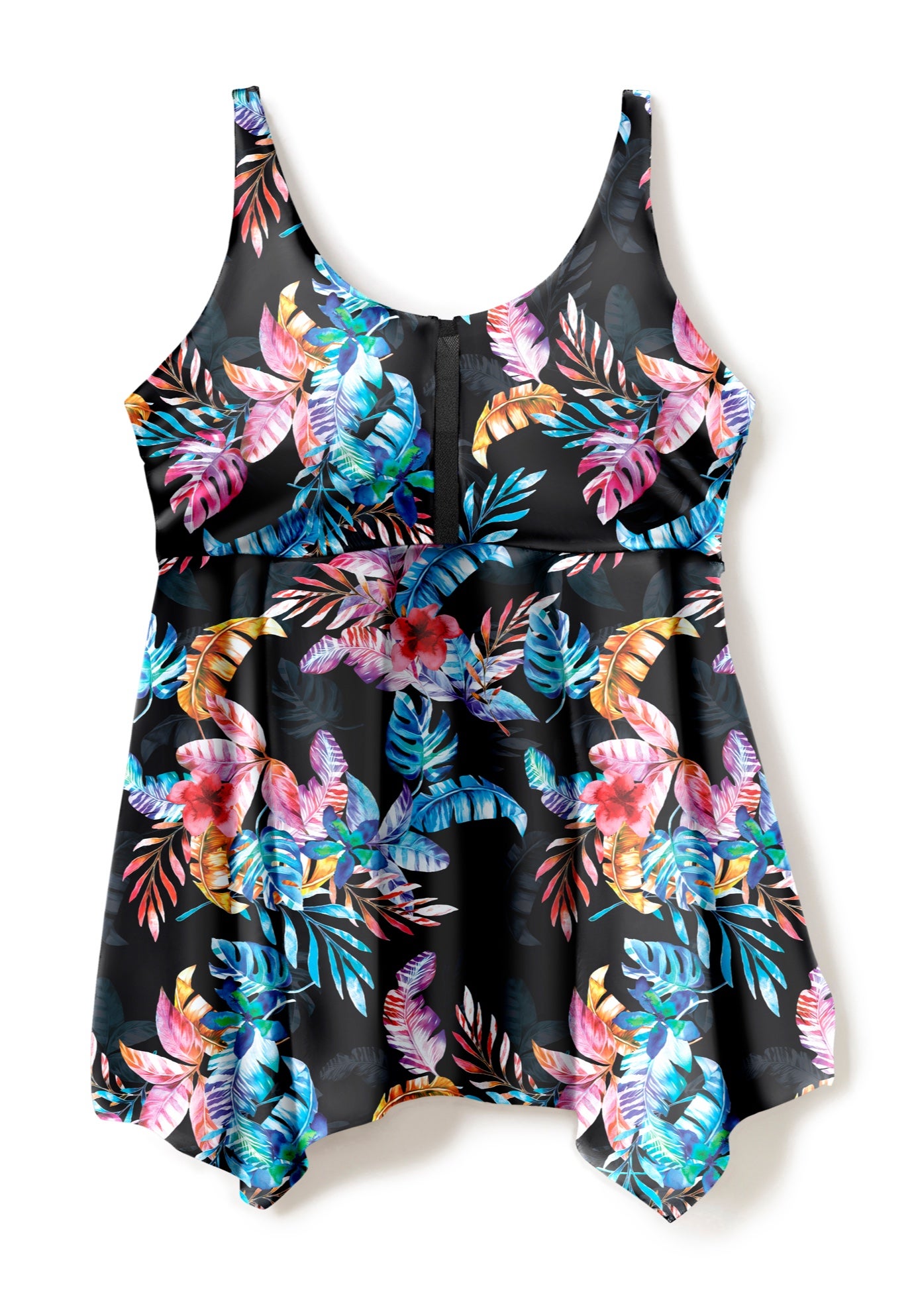 Longer-Length Handkerchief Hem Tankini Top image number 3