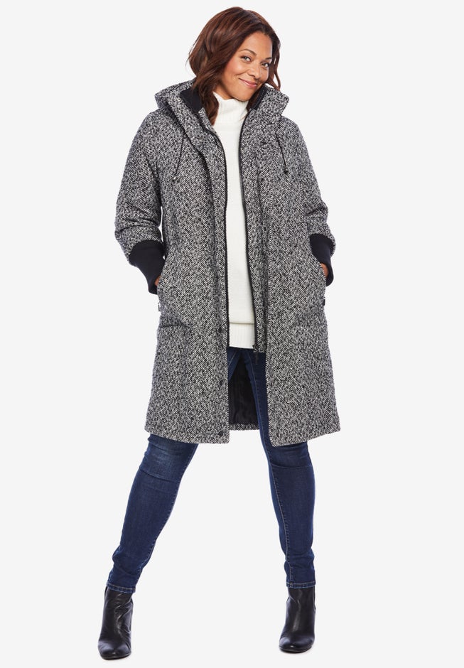 Rib-Knit Trim Wool Coat image number 2