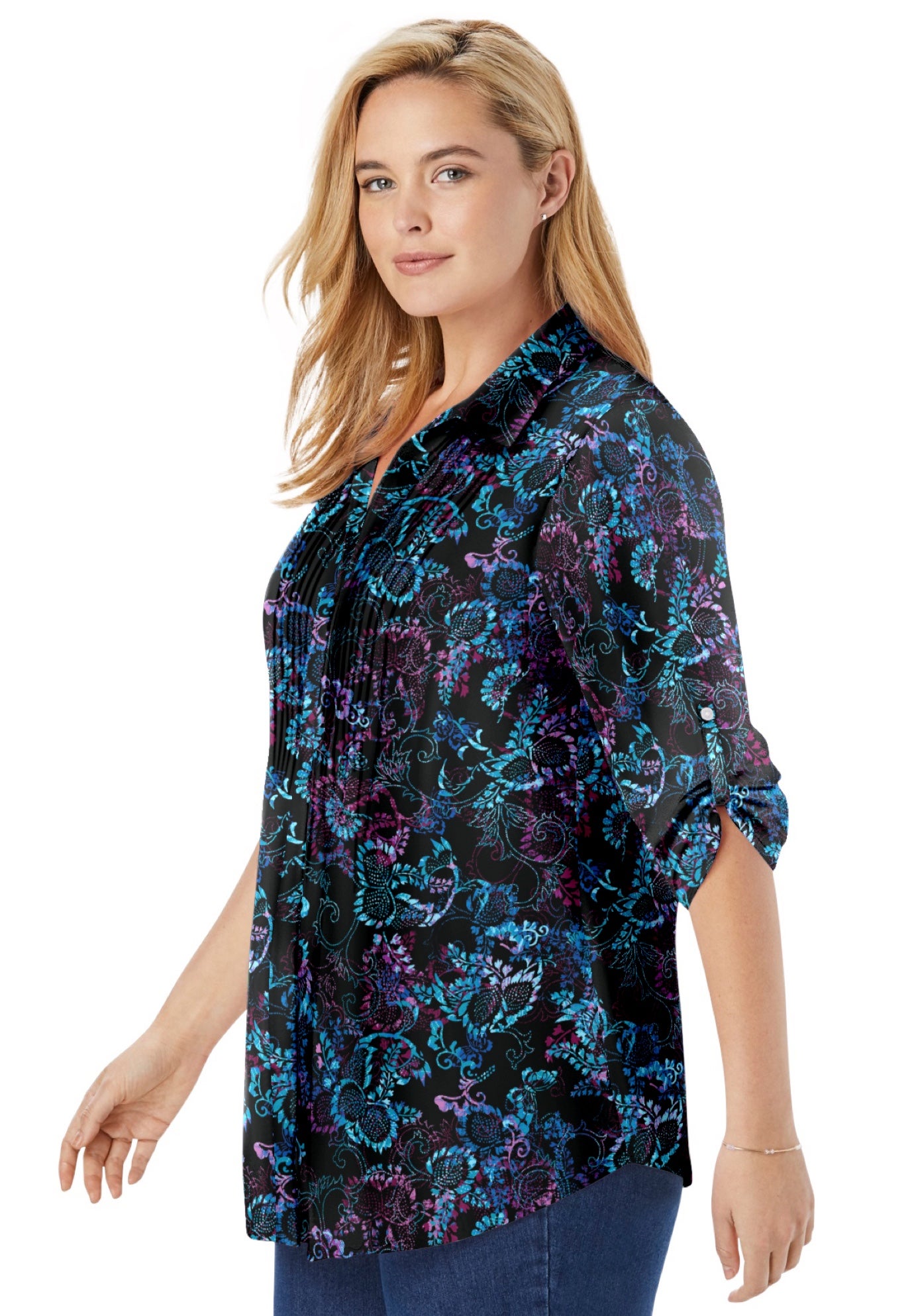 Rayon Pintucked Effortless Tunic Blouse image number 2