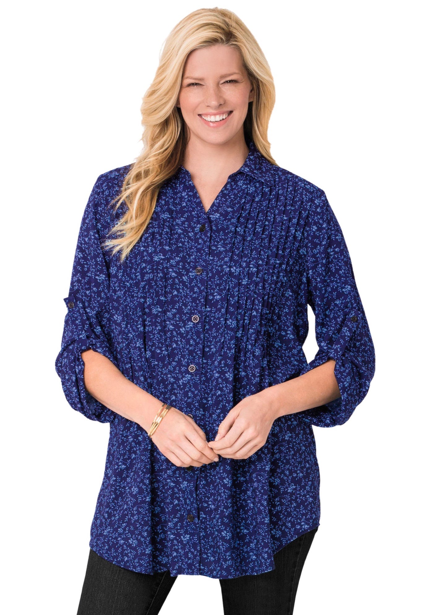 Rayon Pintucked Effortless Tunic Blouse image number 0