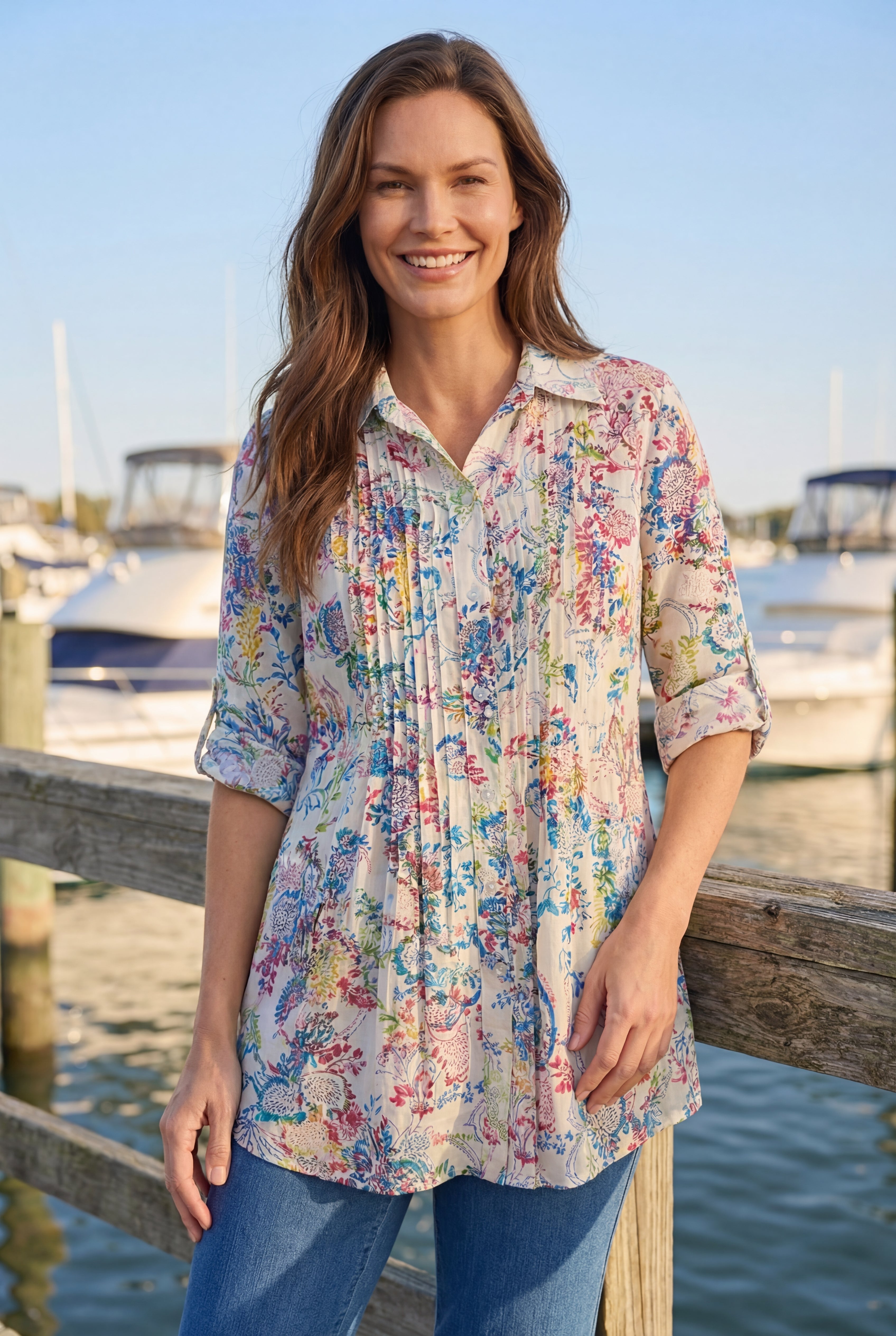Rayon Pintucked Effortless Tunic Blouse image number 0
