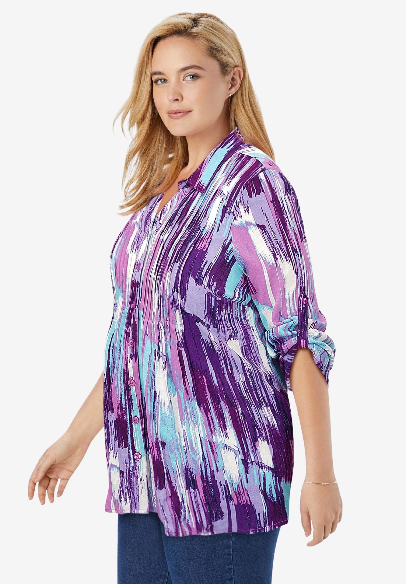Rayon Pintucked Effortless Tunic Blouse image number 2