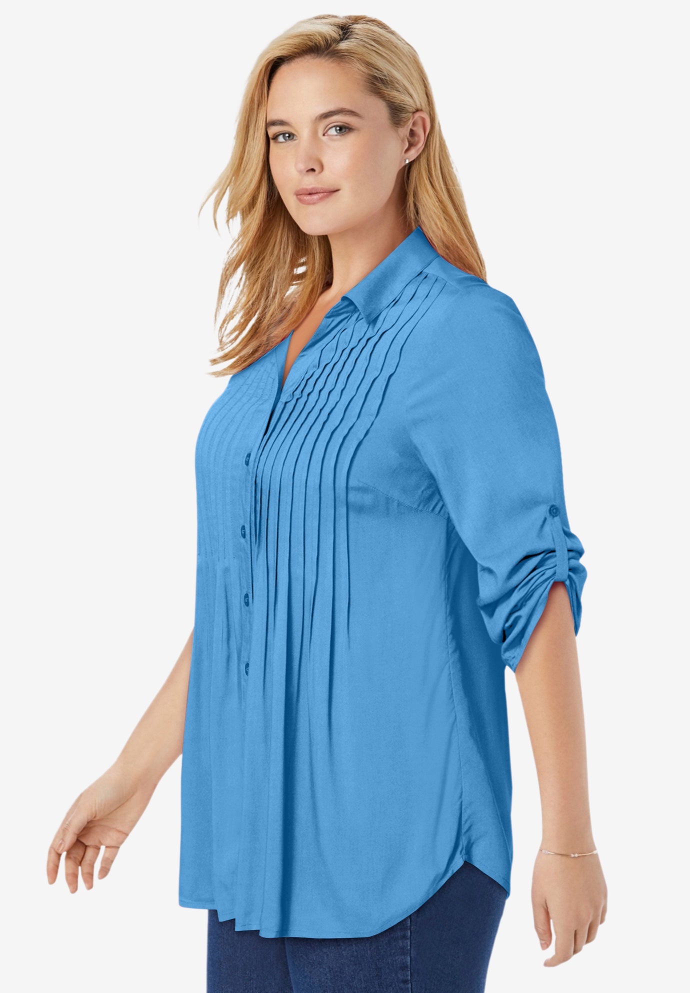 Rayon Pintucked Effortless Tunic Blouse image number 2