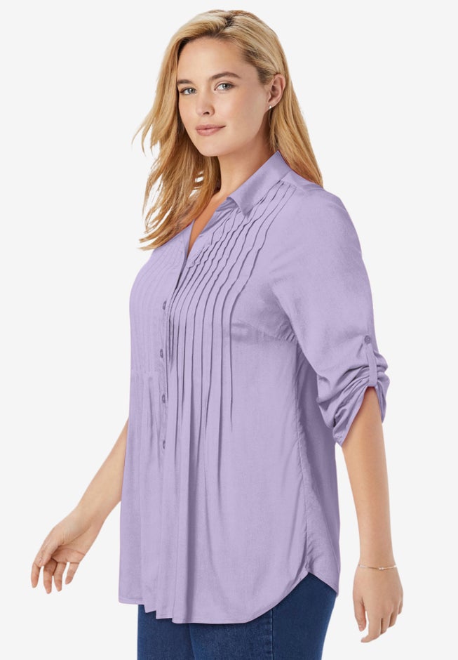 Rayon Pintucked Effortless Tunic Blouse image number 2