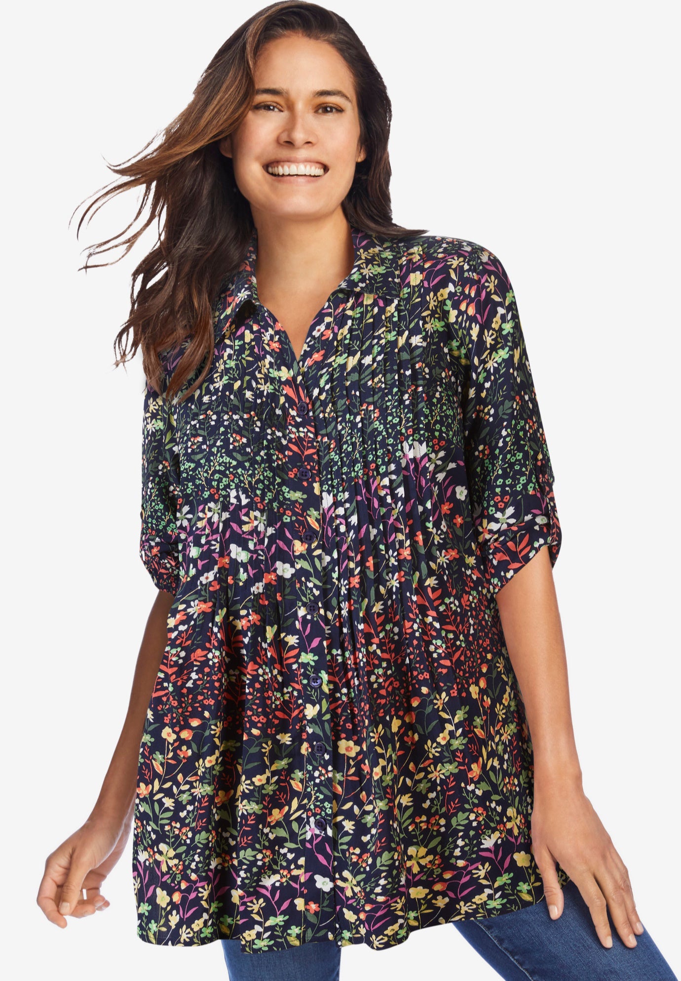 Rayon 7-Day Pintucked Tunic Blouse image number 0