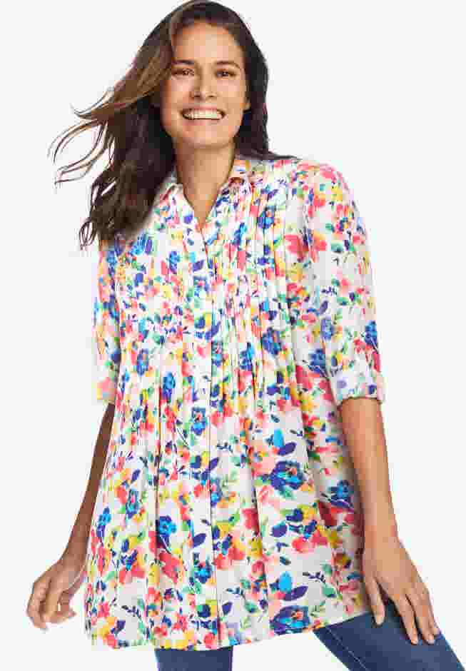 Rayon 7-Day Pintucked Tunic Blouse image number 0