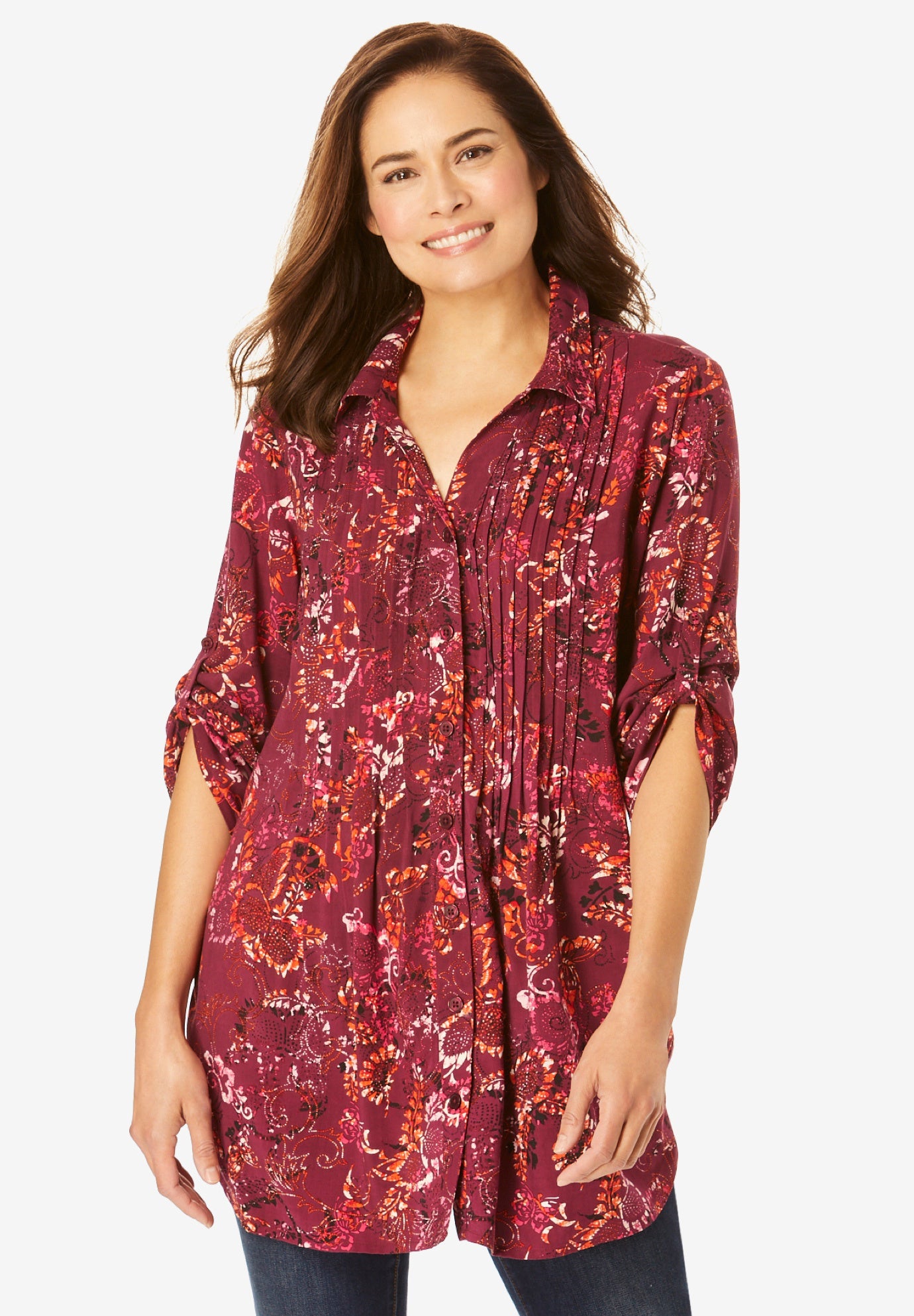 Rayon Pintucked Effortless Tunic Blouse image number 0
