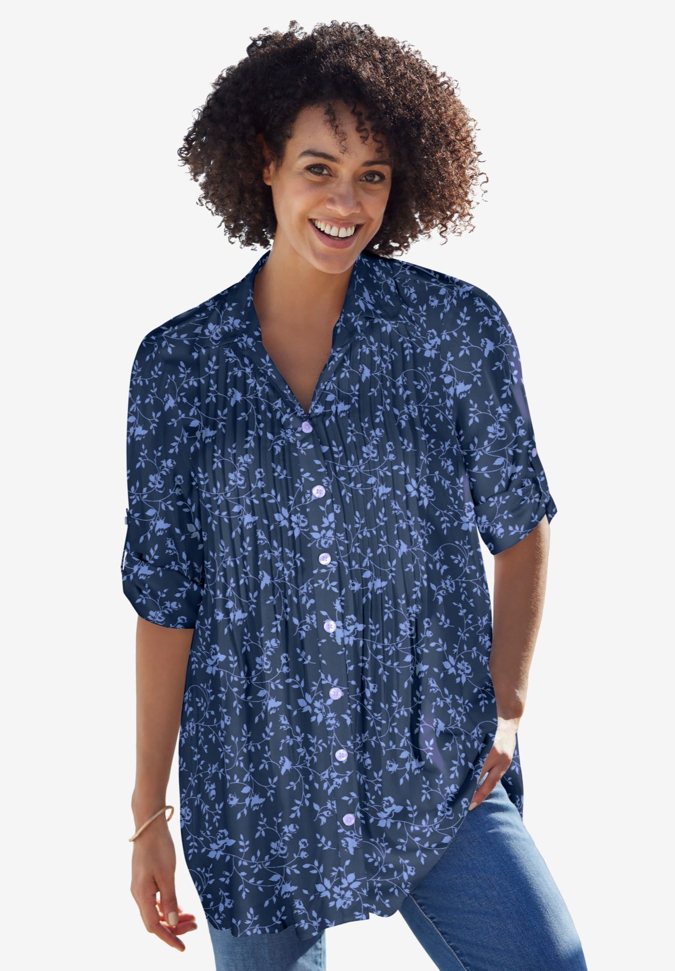 Rayon 7-Day Pintucked Tunic Blouse image number 0