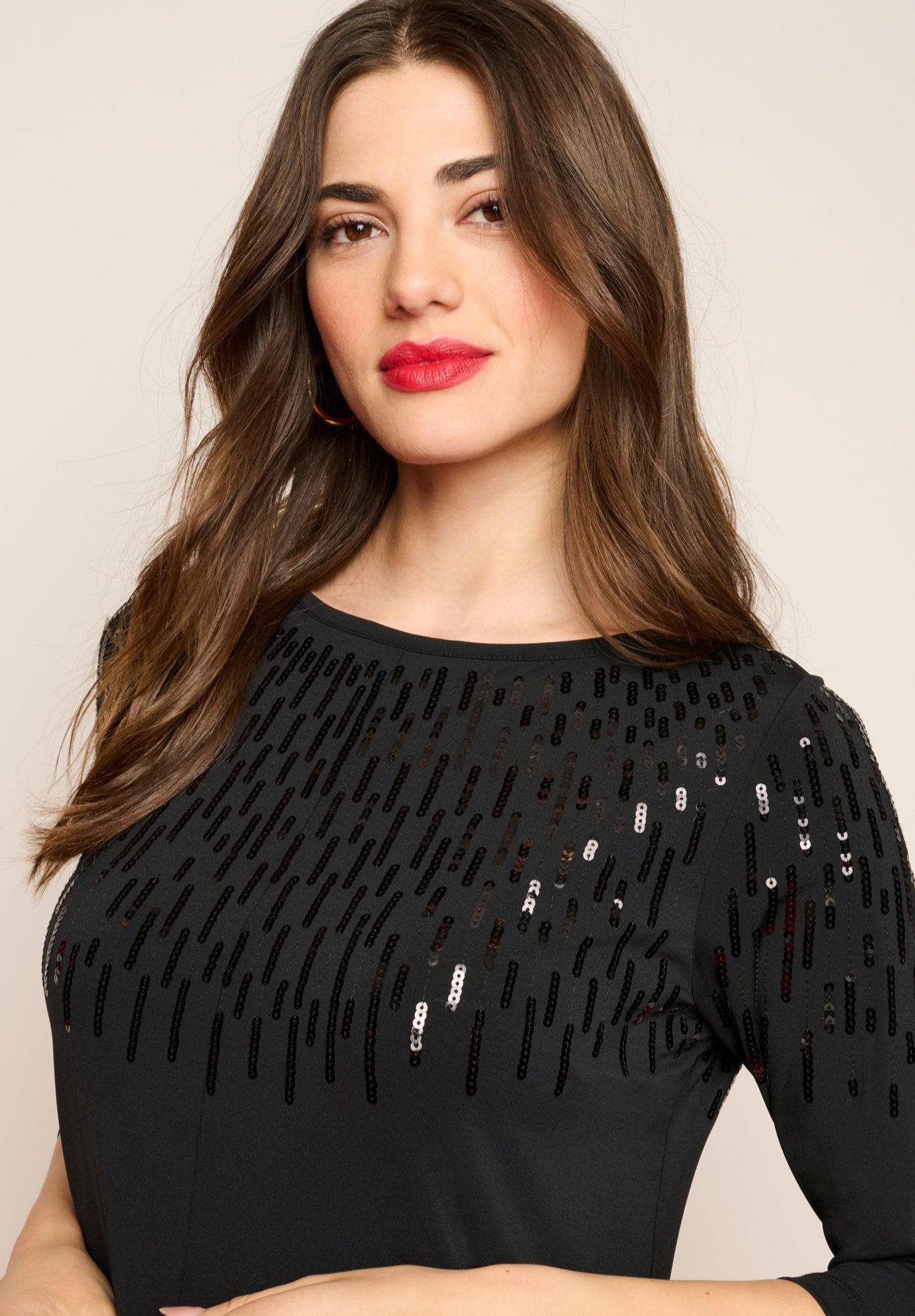 Plus Size 3/4 Sleeve Embellished Boatneck Dress image number 6