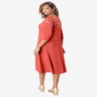 Plus Size 3/4 Sleeve Embellished Boatneck Dress image number null