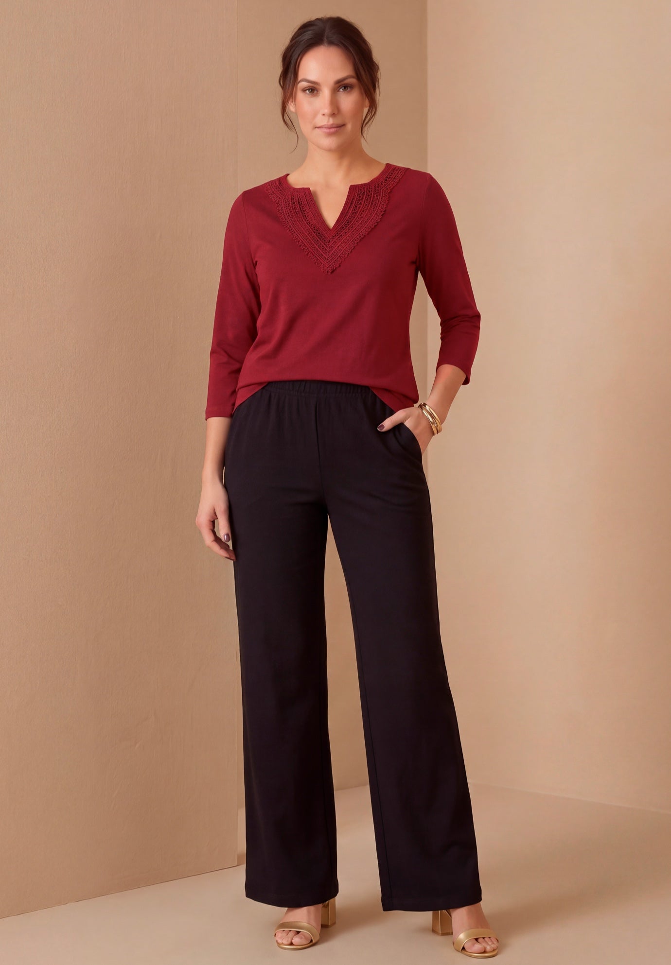 Stretch Cotton Crochet Notch Neck Tunic image number 0