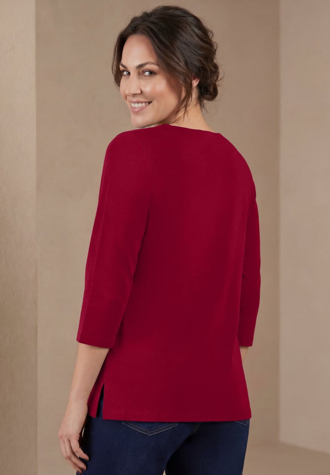Stretch Cotton Crochet Notch Neck Tunic image number 1