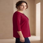 Stretch Cotton Crochet Notch Neck Tunic image number 2