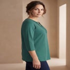 Stretch Cotton Crochet Notch Neck Tunic image number 3