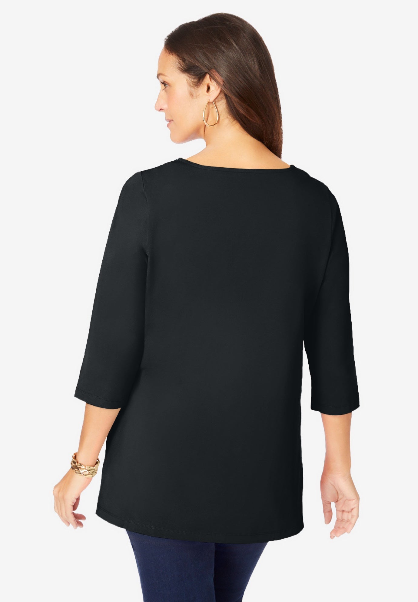 Stretch Cotton Crochet Notch Neck Tunic image number 2