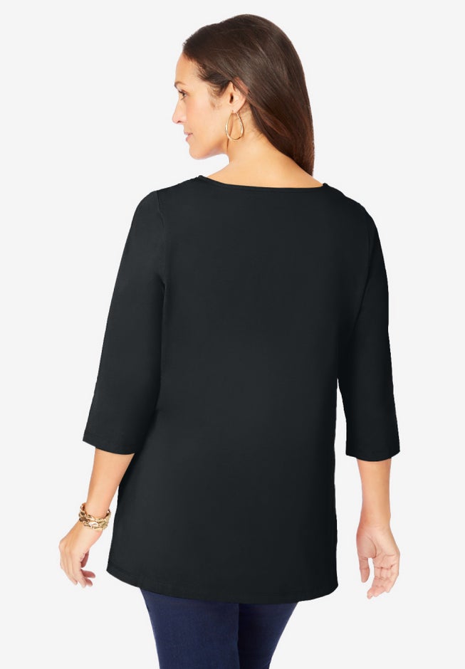 Stretch Cotton Crochet Notch Neck Tunic image number 2