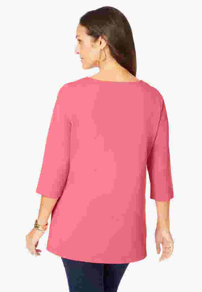 Stretch Cotton Crochet Notch Neck Tunic image number 1