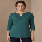 Stretch Cotton Crochet Notch Neck Tunic image number 1