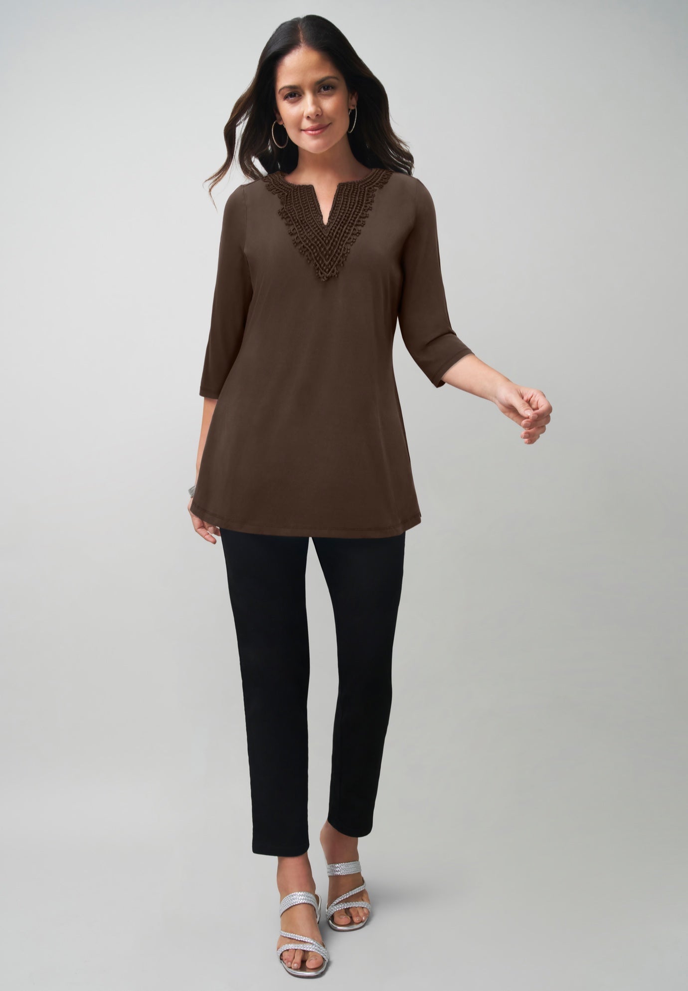 Stretch Cotton Crochet Notch Neck Tunic image number 0