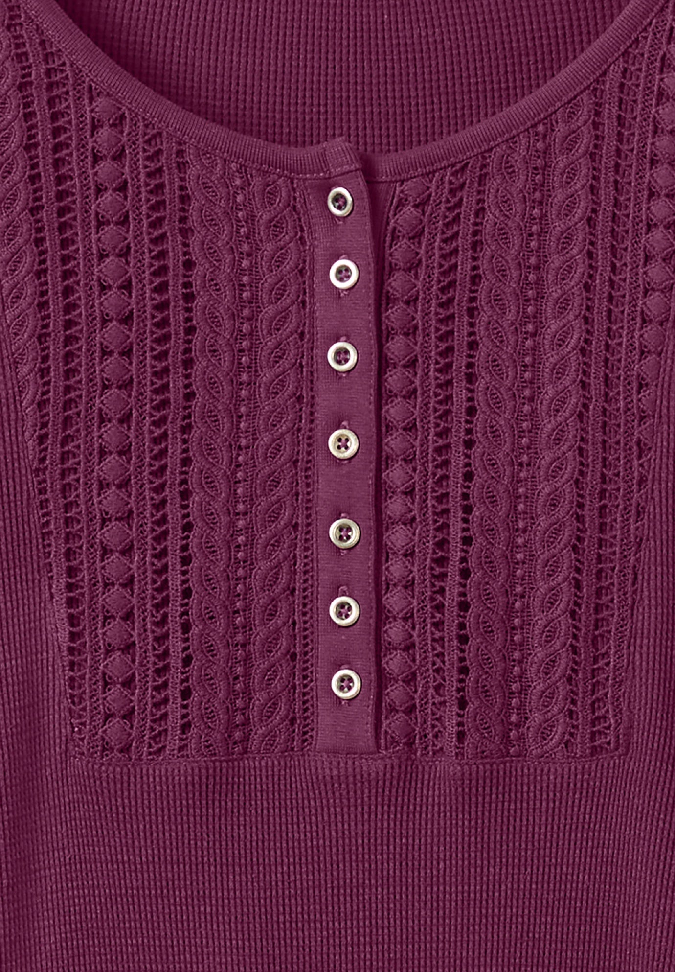 Waffle Thermal Lace Bib Henley Tee image number 2