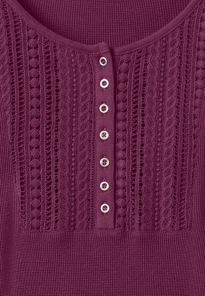 Waffle Thermal Lace Bib Henley Tee image number 2
