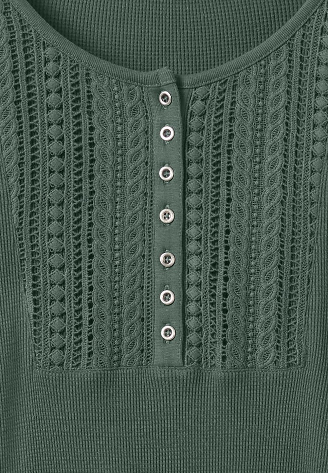 Waffle Thermal Lace Bib Henley Tee image number 2