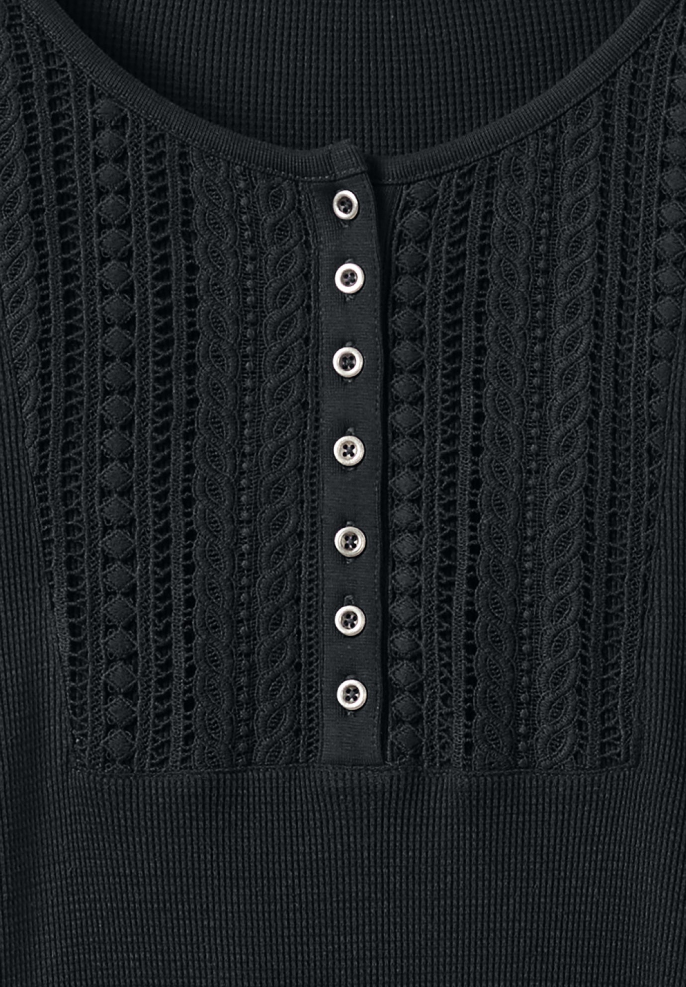 Waffle Thermal Lace Bib Henley Tee image number 2