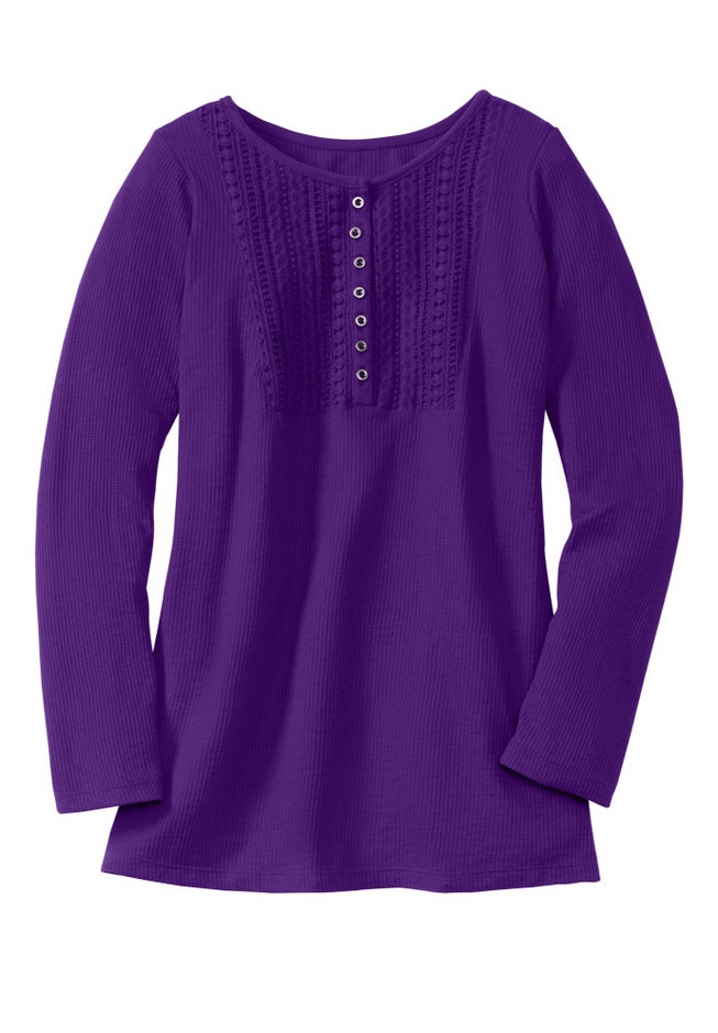 Waffle Thermal Lace Bib Henley Tee image number 1