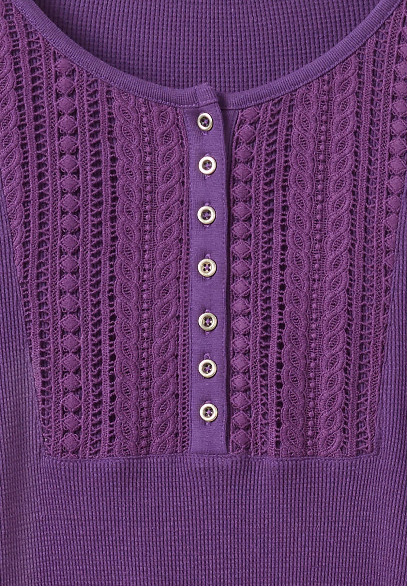 Waffle Thermal Lace Bib Henley Tee image number 2