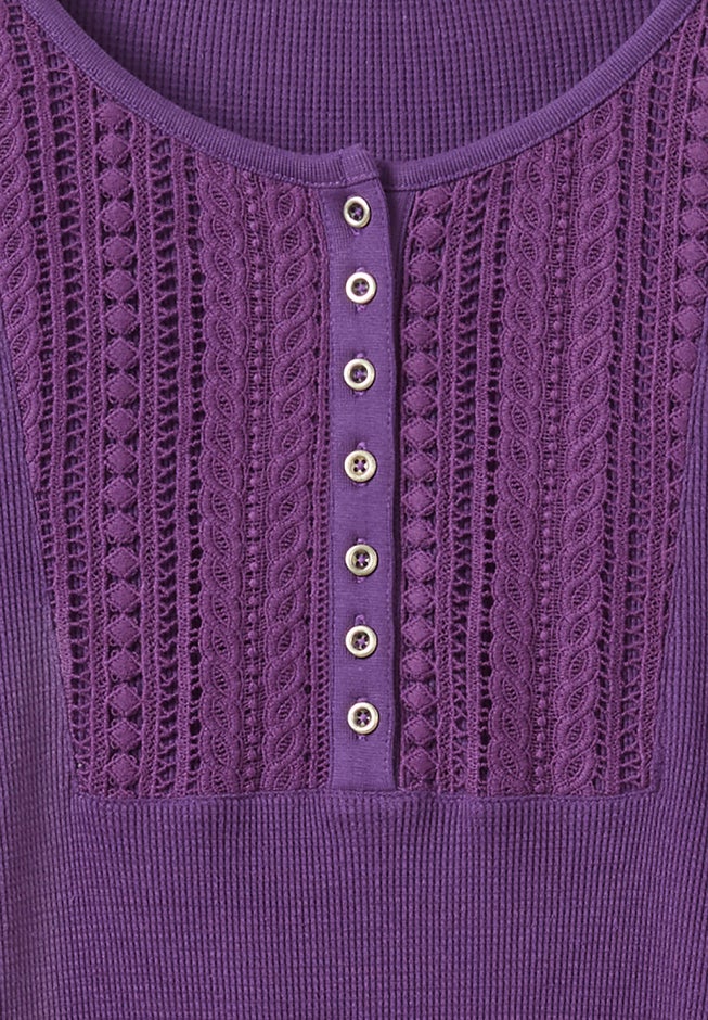 Waffle Thermal Lace Bib Henley Tee image number 2