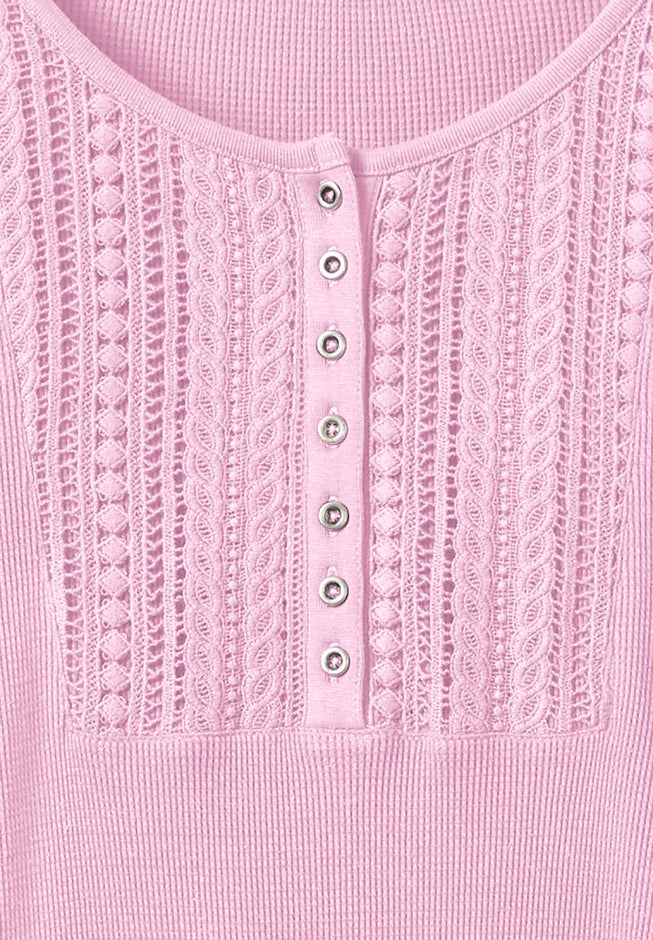 Waffle Thermal Lace Bib Henley Tee image number 2