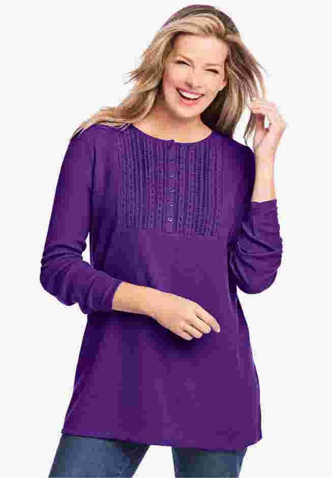 Waffle Thermal Lace Bib Henley Tee image number 1