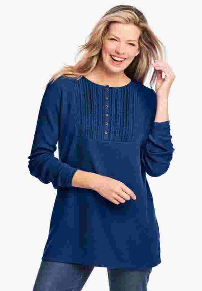 Waffle Thermal Lace Bib Henley Tee image number 2