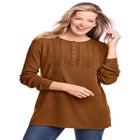 Waffle Thermal Lace Bib Henley Tee image number null