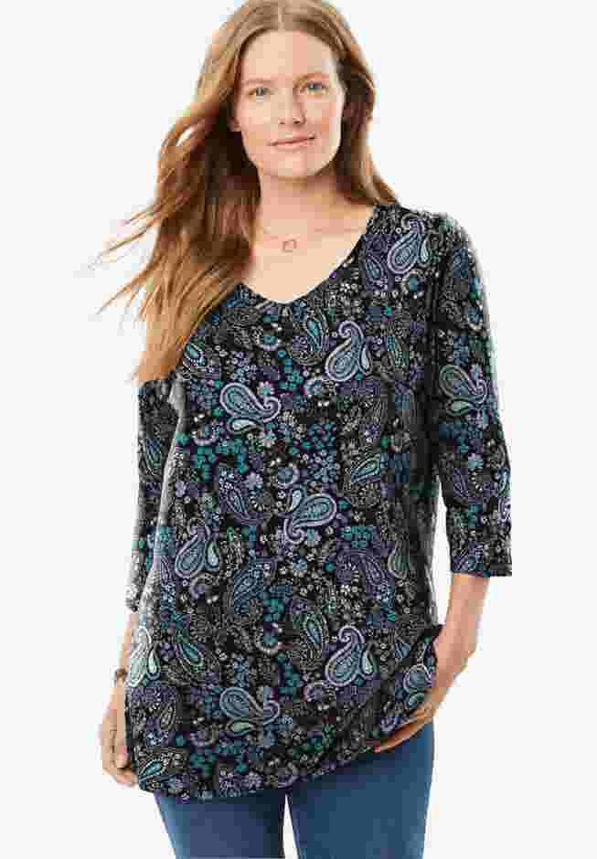 Perfect Printed Three-Quarter Sleeve V-Neck Tee image number 3