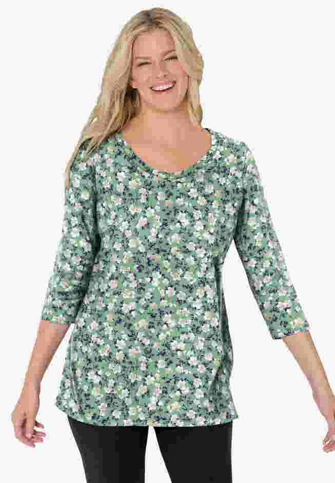 Perfect Printed Three-Quarter Sleeve V-Neck Tee image number 5