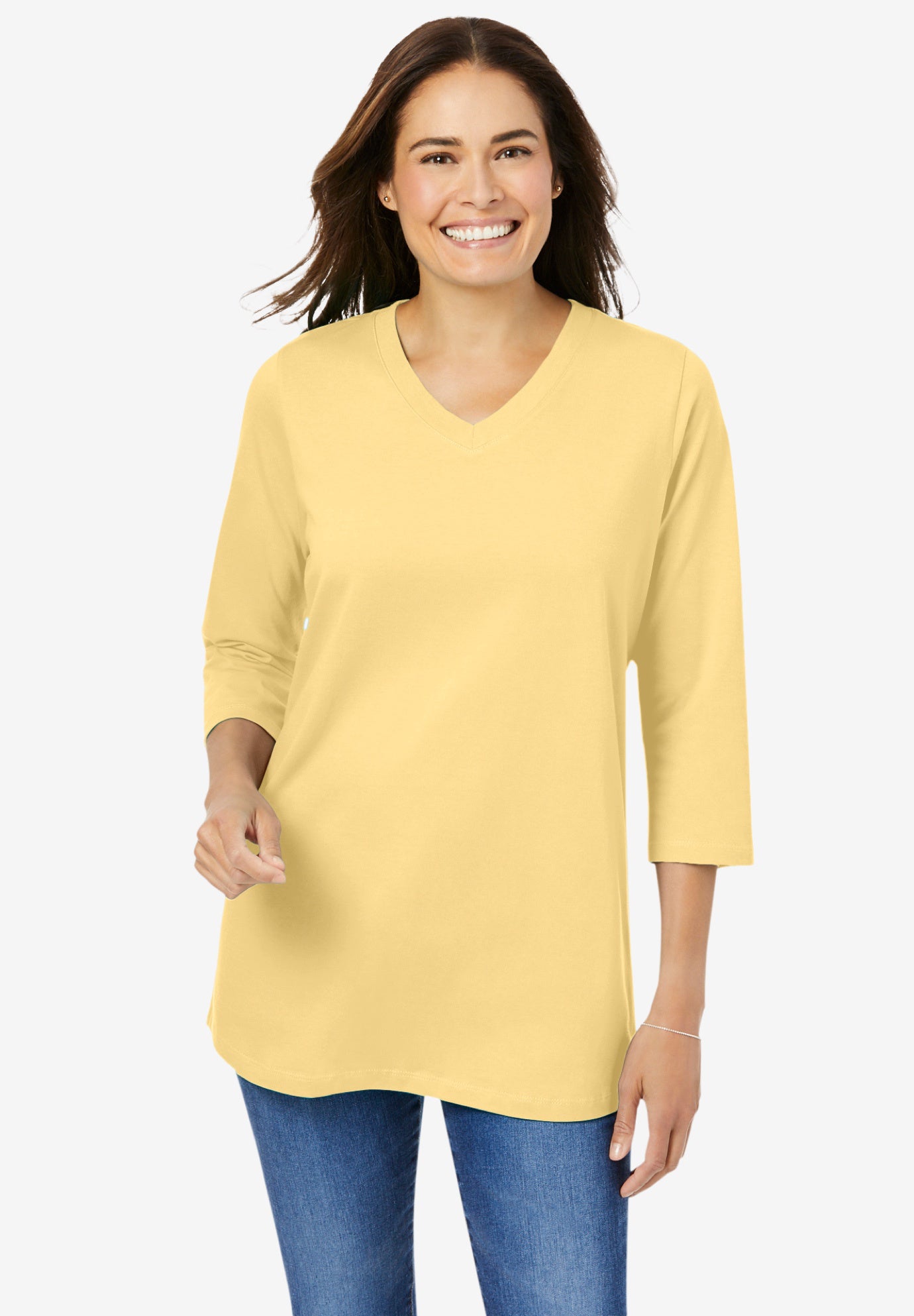 Perfect Printed Three-Quarter Sleeve V-Neck Tee image number 6
