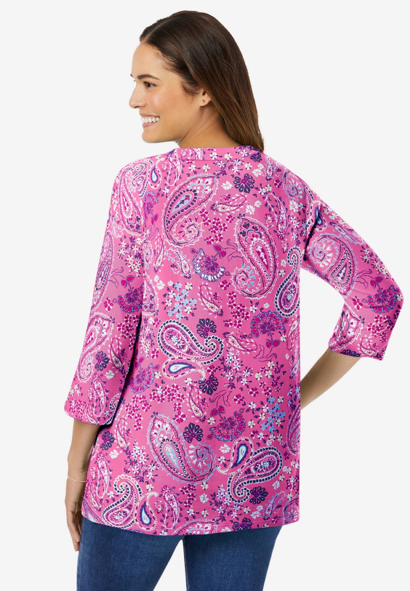 Perfect Printed Three-Quarter Sleeve V-Neck Tee image number 1