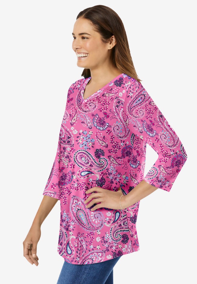 Perfect Printed Three-Quarter Sleeve V-Neck Tee image number 2