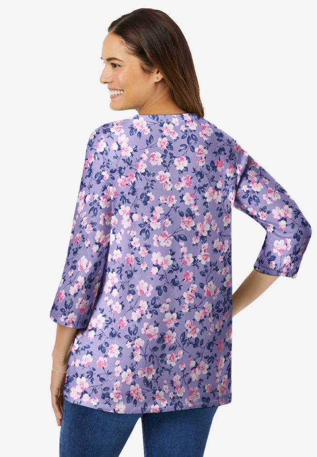 Perfect Printed Three-Quarter Sleeve V-Neck Tee image number 1