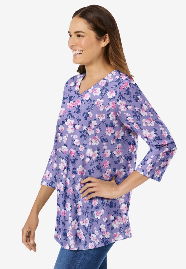 Perfect Printed Three-Quarter Sleeve V-Neck Tee image number 2